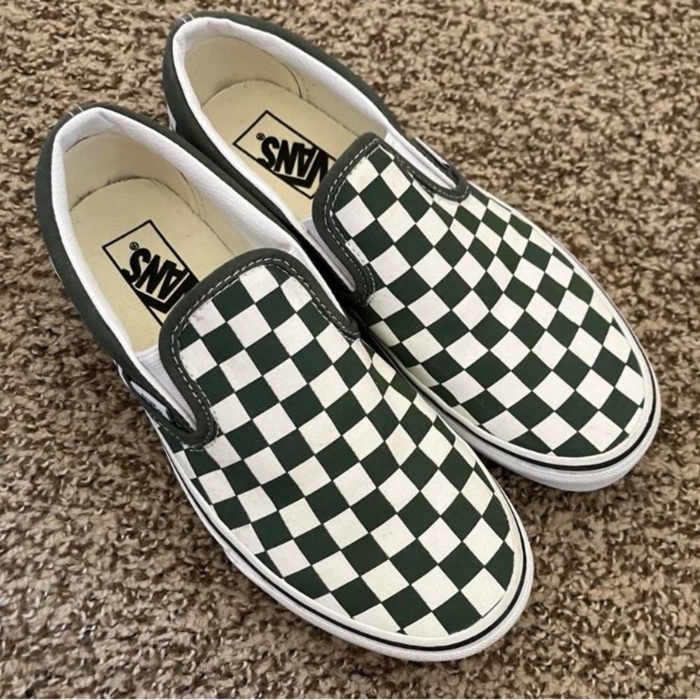Vans Dark Green Checkerboard Slip-ons | Y2K, Grunge, Skater